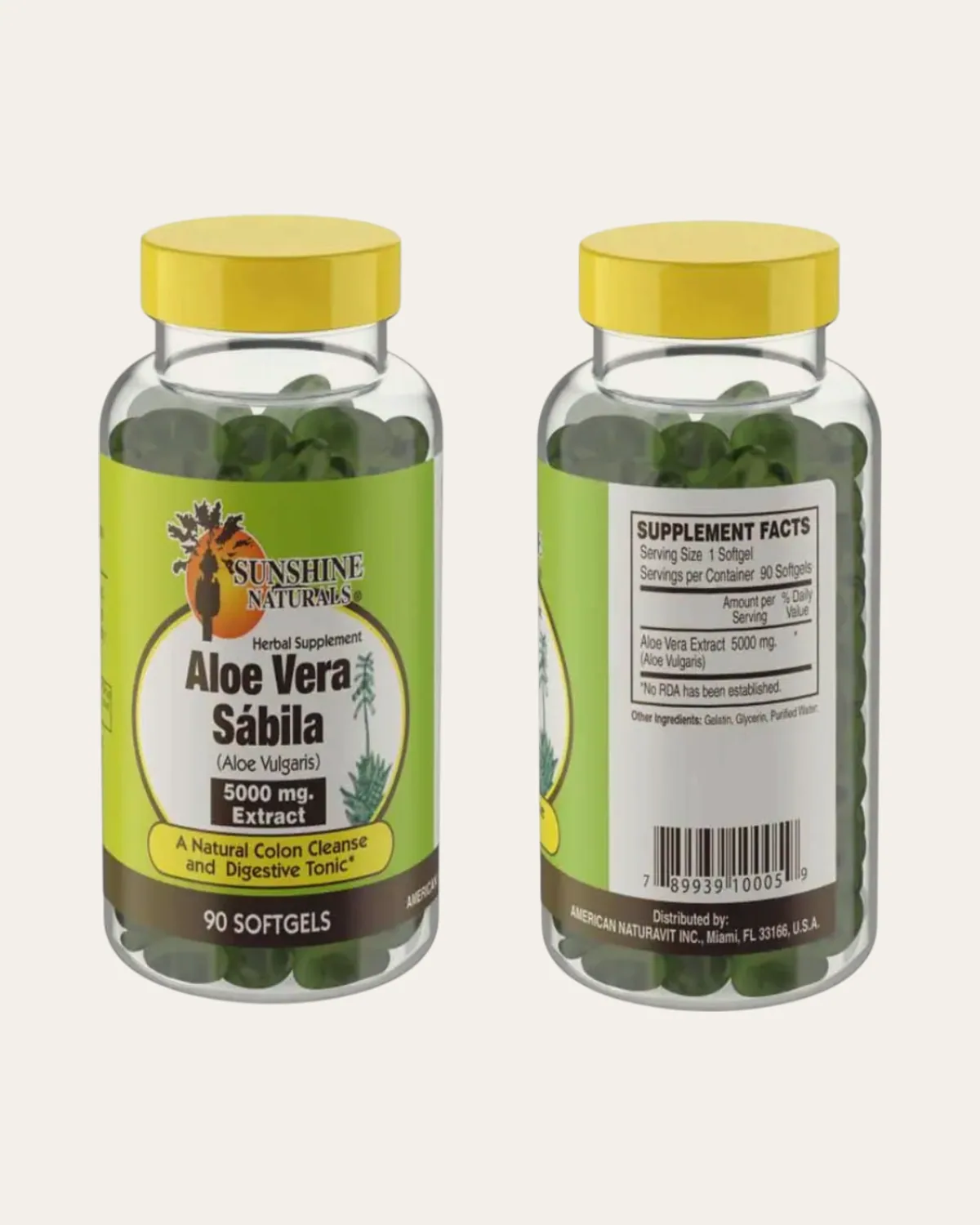 Aloe Vera Sábila, cápsulas blandas Sunshine Naturals